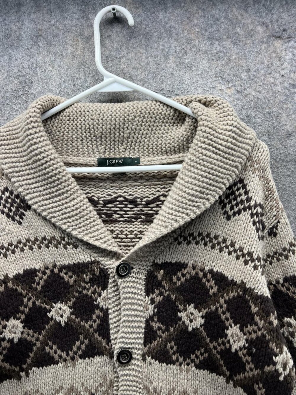 J.Crew Sweater Mens Small Beige Wool Cardigan Shawl Collar Fair Isle Knit Aztec - Picture 7 of 12